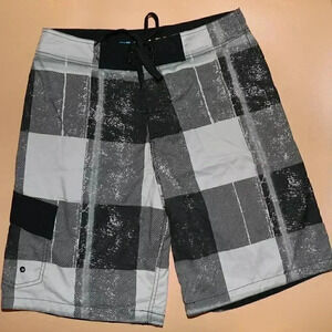 Blue Sol Gray‎ Black Geometric Swim Trunks Size 34 Summer Beach Board Shorts